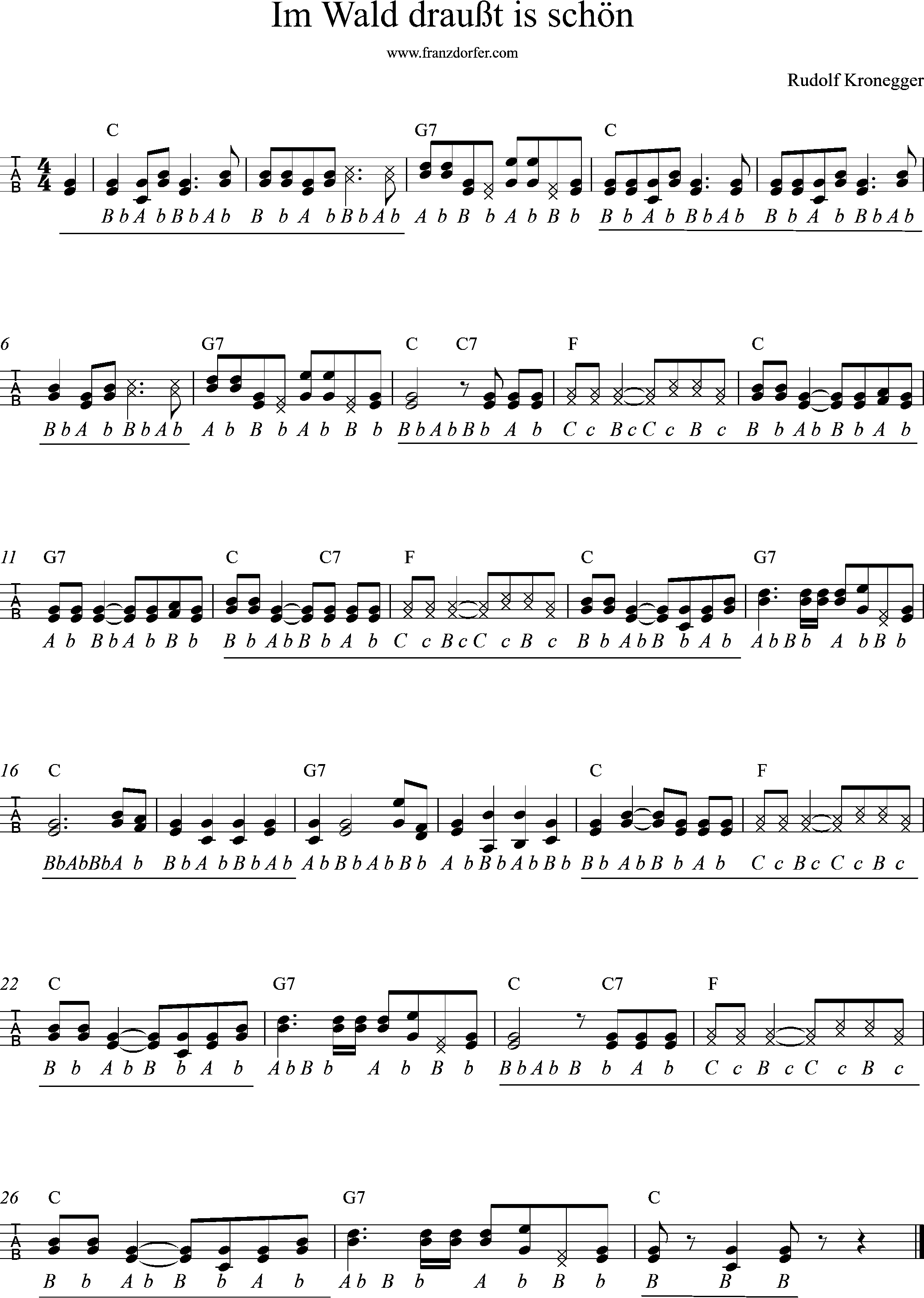 noten für steirische harmonika, im wald drausst is schön